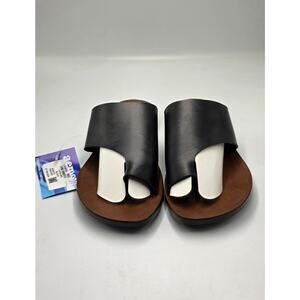 Aerosoft LS4830 Black Leather Slide Sandals Women’s Size 9 Comfort Flat New